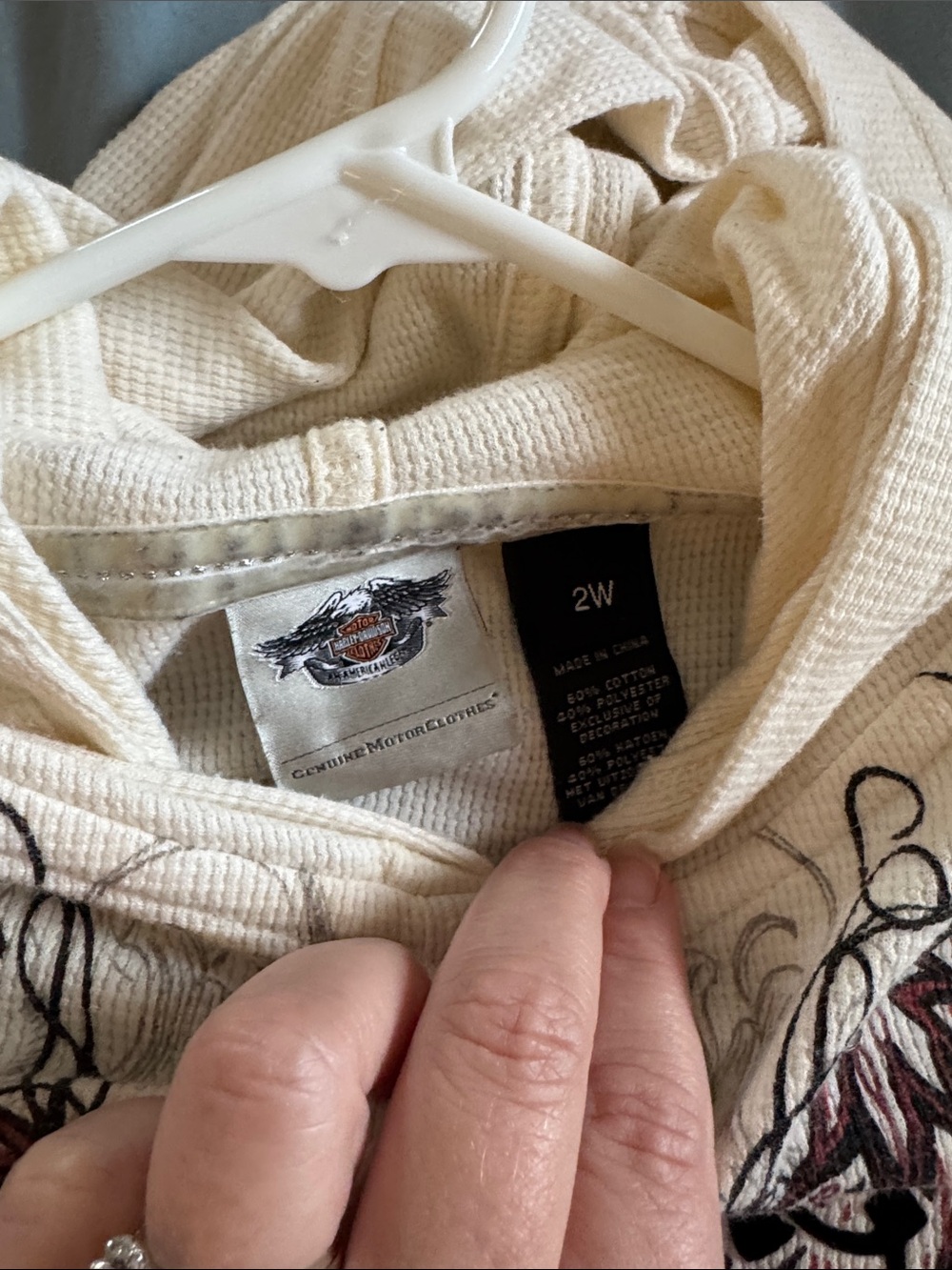 Harley-Davidson Cream Hoodie with Maroon Wing Chest Graphic - Picture 2 of 6